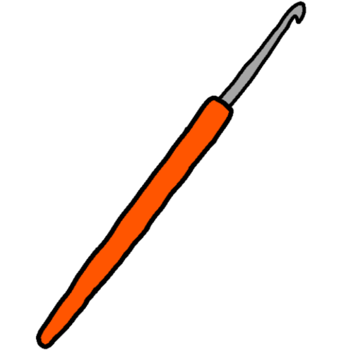 a light grey crochet hook with an orange handle.